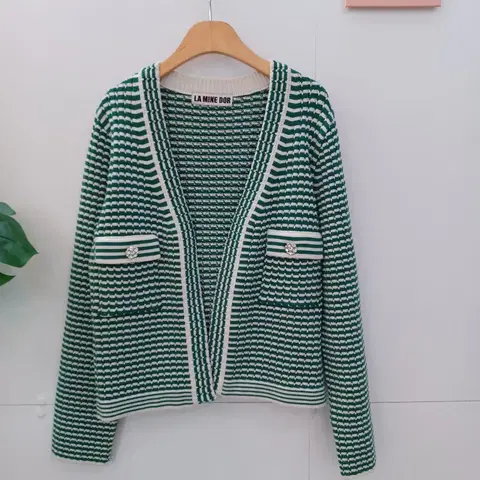 라미네도르 그린 스트라이프 오픈가디건