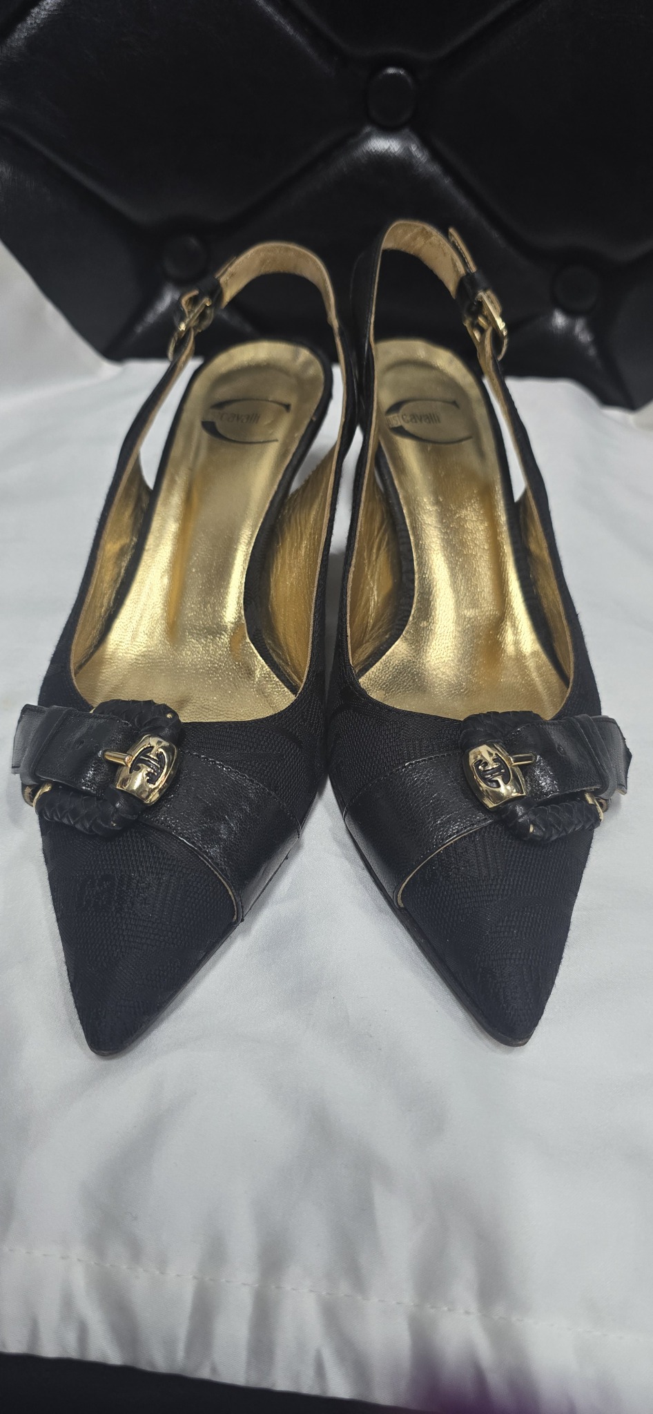 로베르토 카발리 블랙 슬링백힐