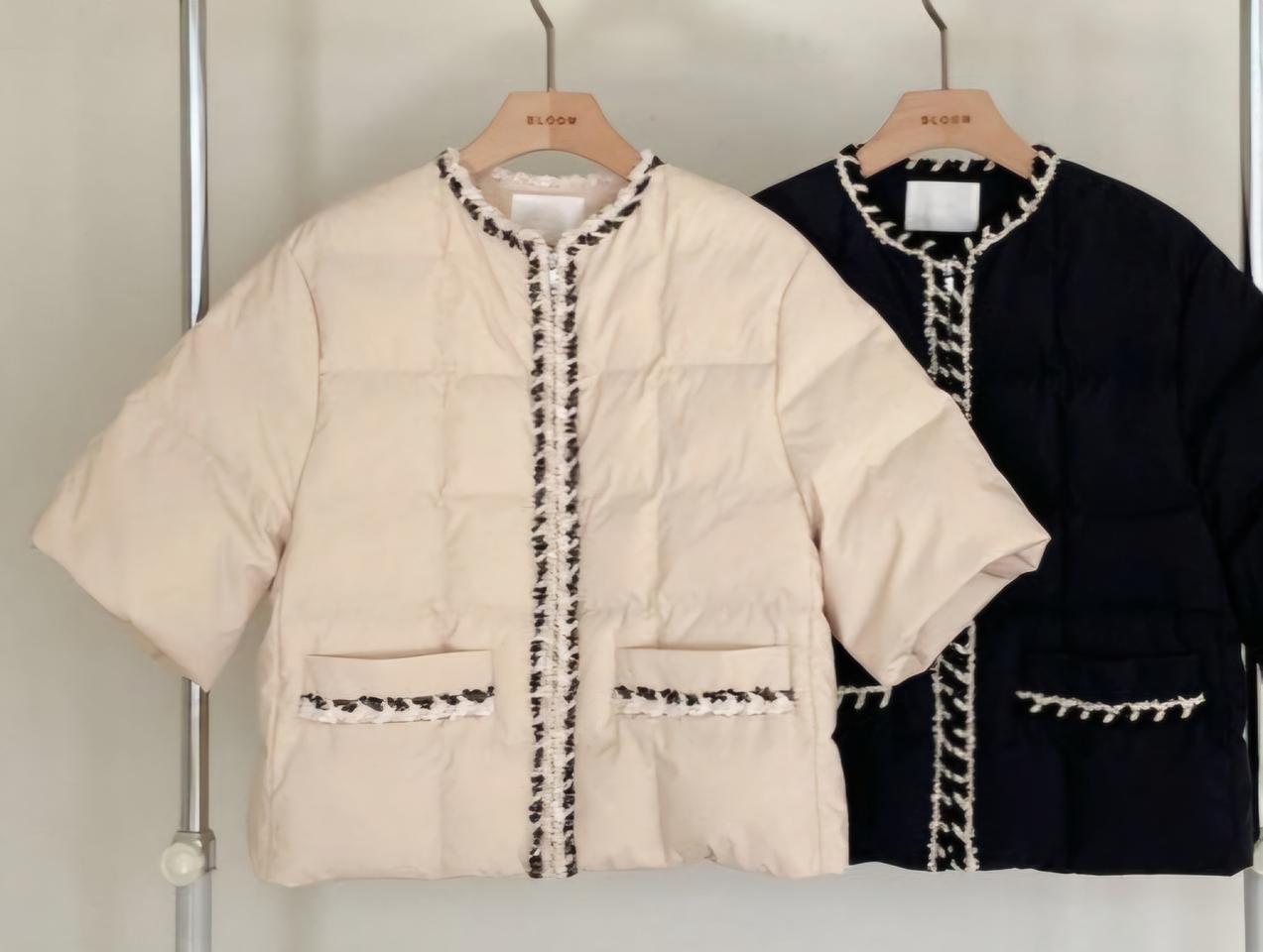 오리털 트위드 반팔 패딩