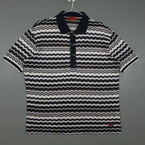 XL (105) 미쏘니 90s 멀티컬러 에스닉 니트 카라 반팔 티셔츠