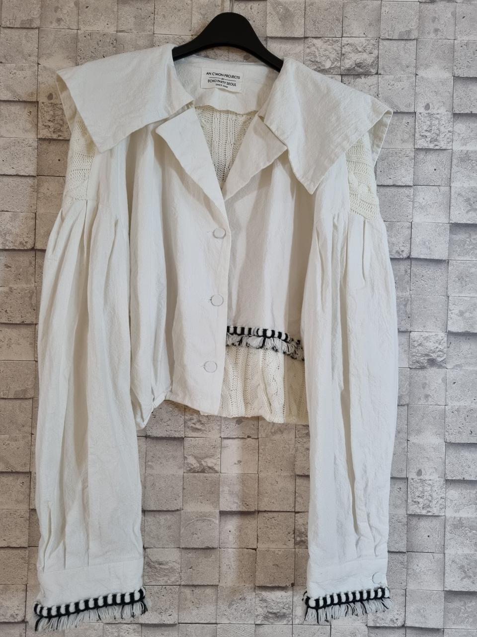 울 면 배색 니트 크롭 자켓 가디건