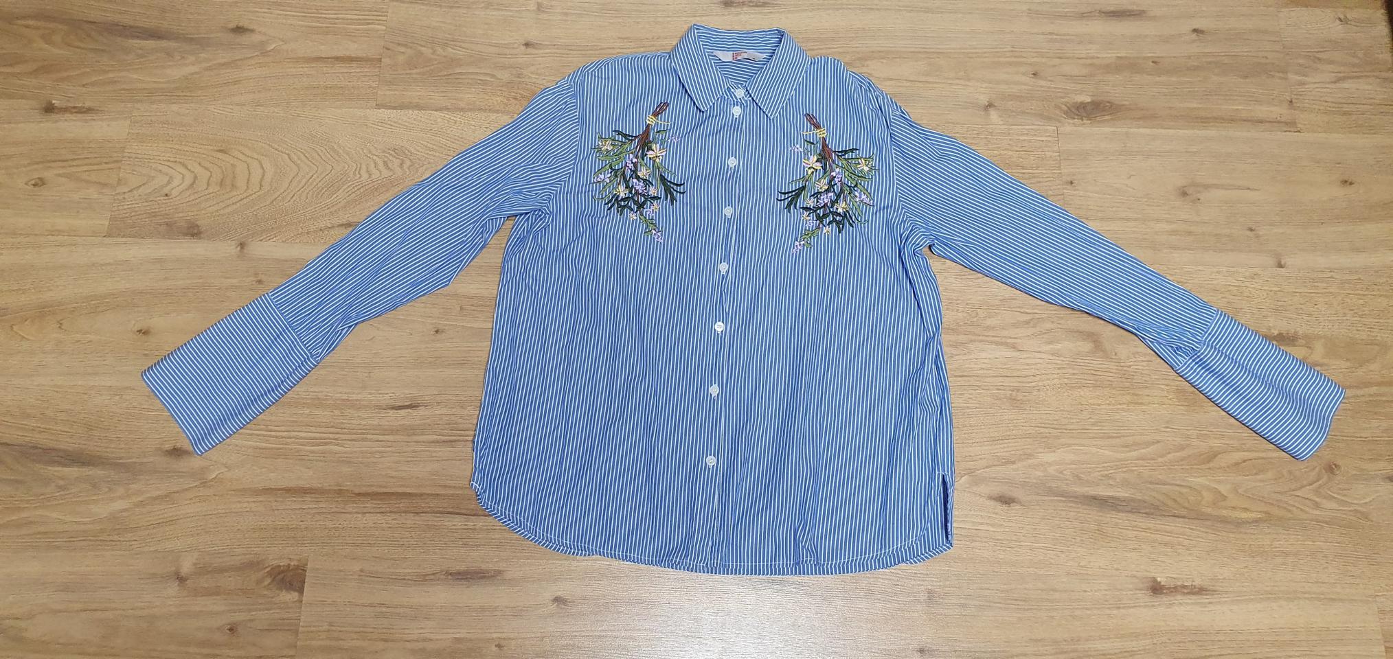 에잇세컨즈 여자 하늘색 긴팔 자수 셔츠