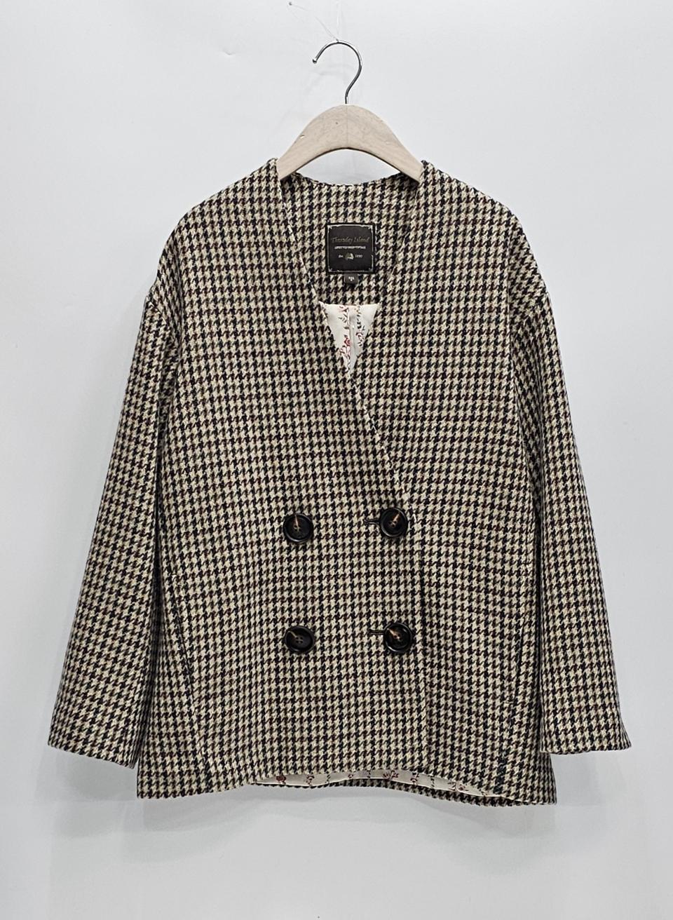 써스데이아일랜드 노카라 더블 숏 코트 자켓