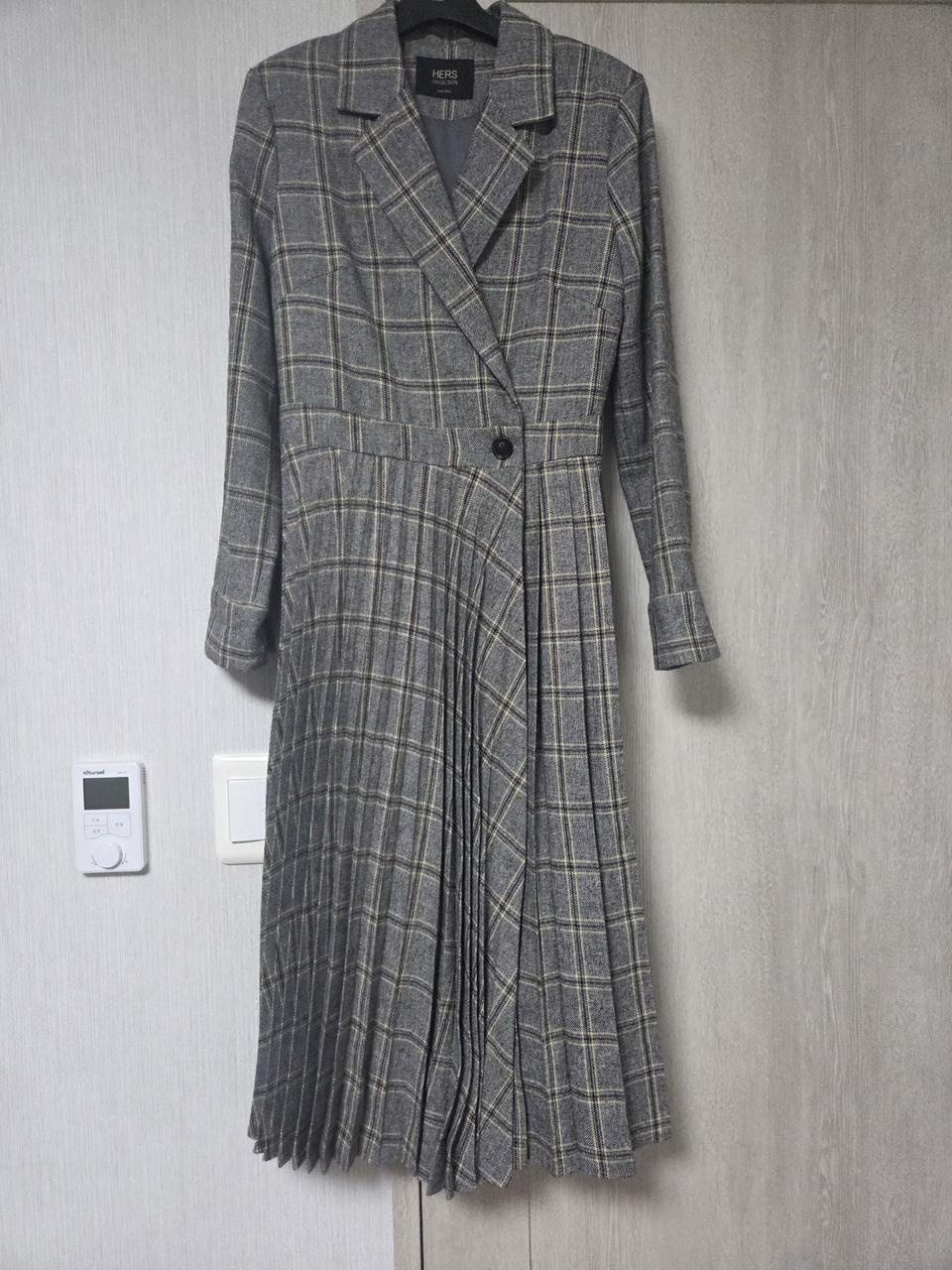 새제품.HERS COLLECTION울혼방 체크 롱 원피스 S