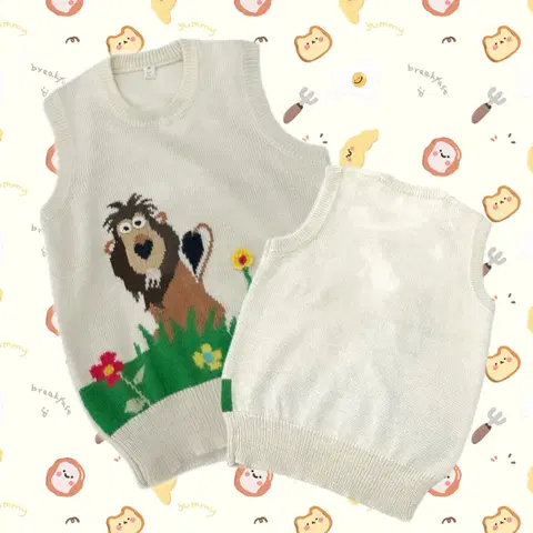 일본빈티지 하구미 레이어드 캐릭터니트조끼 (데미지)