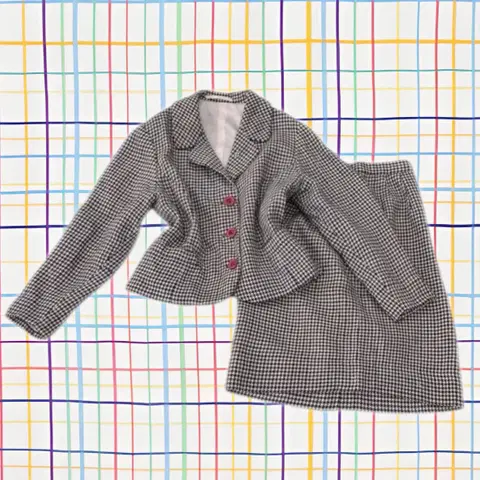 일본빈티지 체크 트위드 자켓 미디스커트 하객룩 투피스 정장세트 셋업