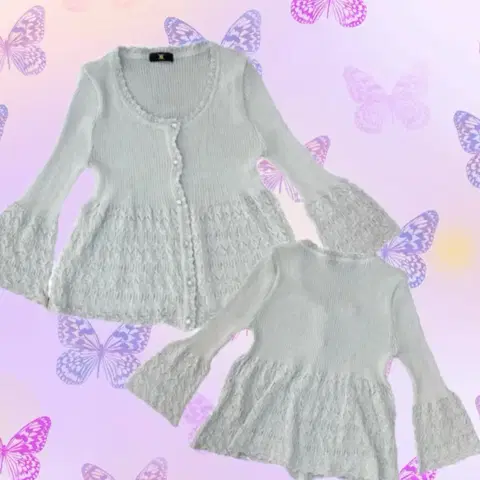 일본빈티지 로맨스 크로셰 모리걸 진주 레이스 프릴소매 가디건