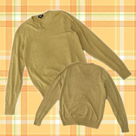 유니클로 일본 v넥 가을 머스타드 레이어드 베이직 모 긴팔니트