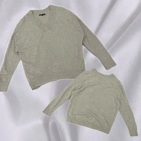 일본빈티지 가을 모리걸 하구미 v넥 루즈핏 오트밀 니트 긴팔티