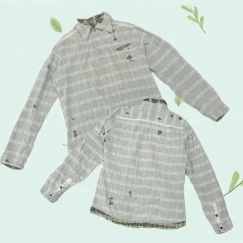 일본빈티지 대장템 그런지 레이어드 데미지 Y2K 그린 체크 긴팔셔츠