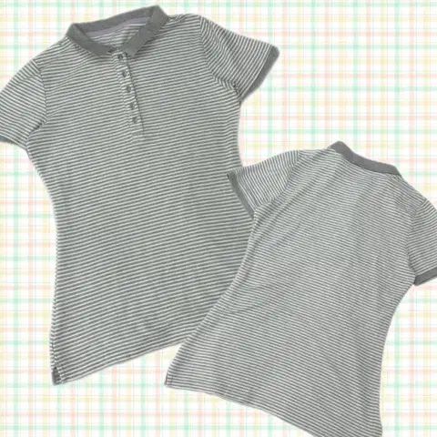 일본빈티지 스트라아프 Y2K 허리라인 골반티 그레이 카라 반팔티