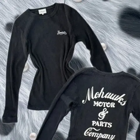 일본빈티지 Y2K 펑크 락 프린팅 와플 블랙 긴팔티셔츠