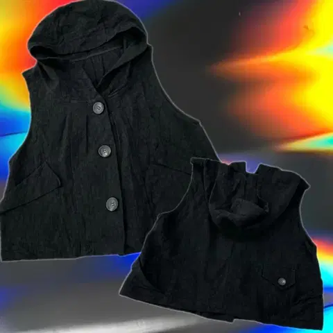 일본빈티지 그런지 고스 블랙 레이어드 가을 후드 버튼 조끼 자켓