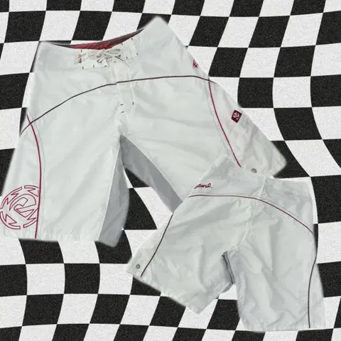 일본빈티지 Y2K 복서핏 버뮤다 화이트 프린팅 버뮤다 힙 스포티 반바지