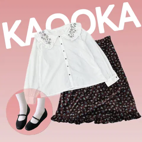 일본빈티지 러블리 앤틱 가을코디 레트로자수 블라우스 + 미디스커트