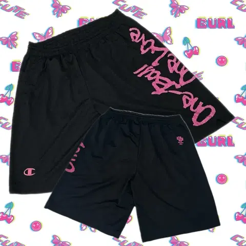 일본빈티지 챔피온 러닝 Y2K 기능성 프린팅 블랙 버뮤다 반바지 트랙팬츠