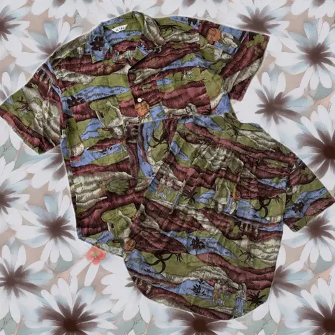 일본빈티지 us two Y2k 유니크 아트패턴 히피 그런지 셔츠 패턴