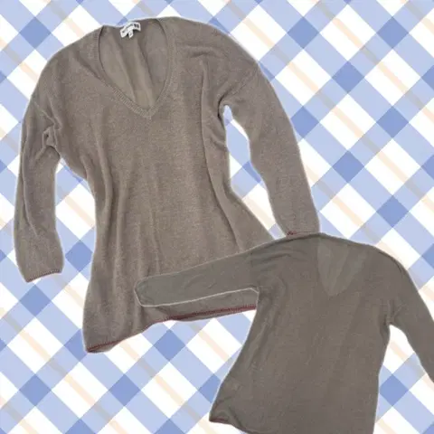유니클로 재팬 모리걸 하구미 레이어드 가을 v넥 브라운 7부소매 니트