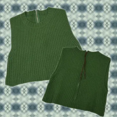 일본빈티지 가을 그린 그런지 레이어드 지퍼포인트 말차 크롭 베스트