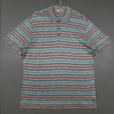 M (95) 미쏘니 스포츠 90s 멀티컬러 에스닉 니트 카라 반팔 티셔츠