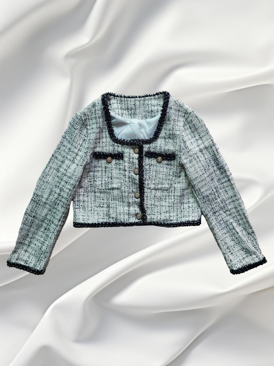 트위드 배색 크롭 자켓