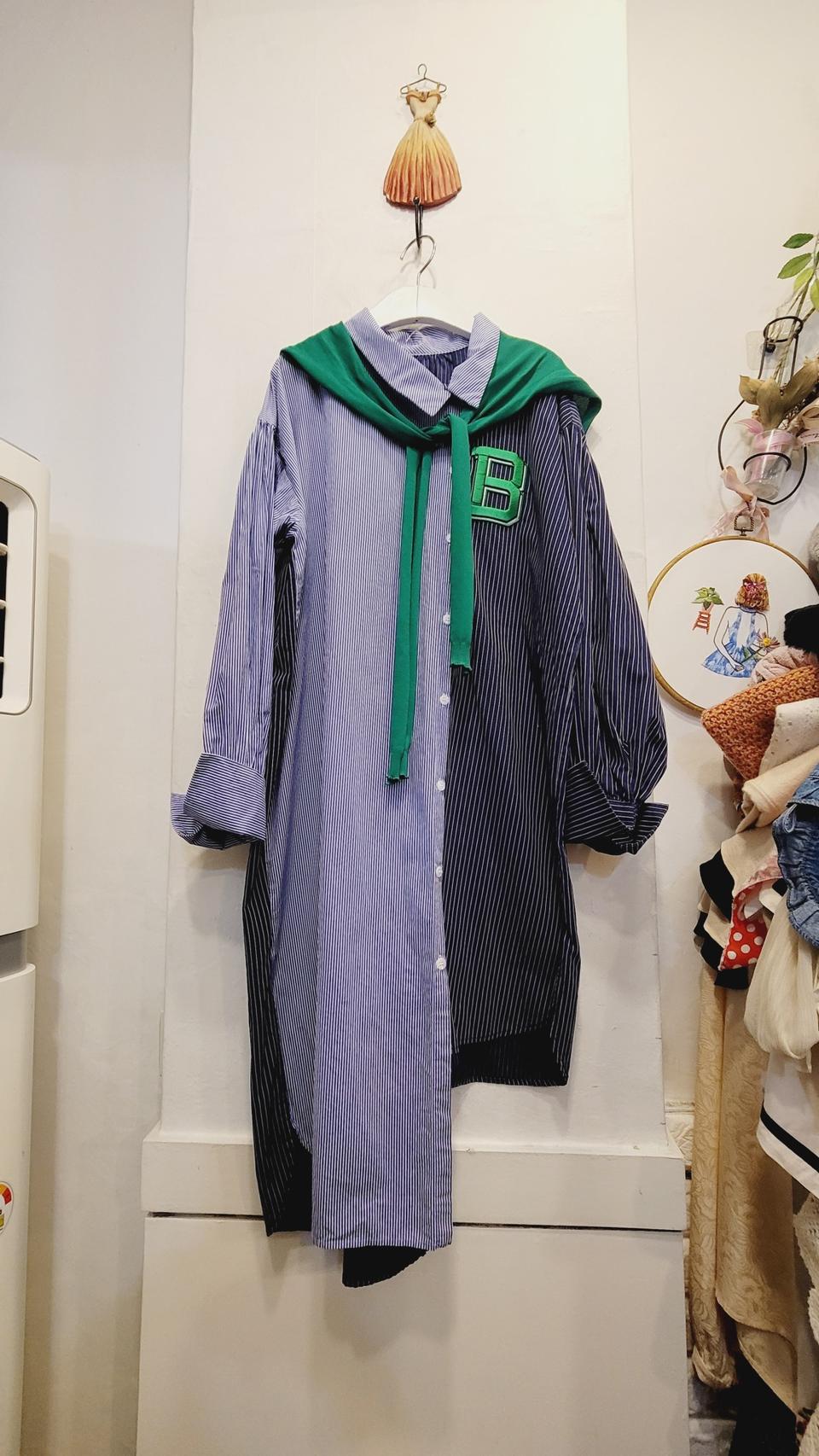 편집샾 언발 스트라이프 셔츠 원피스