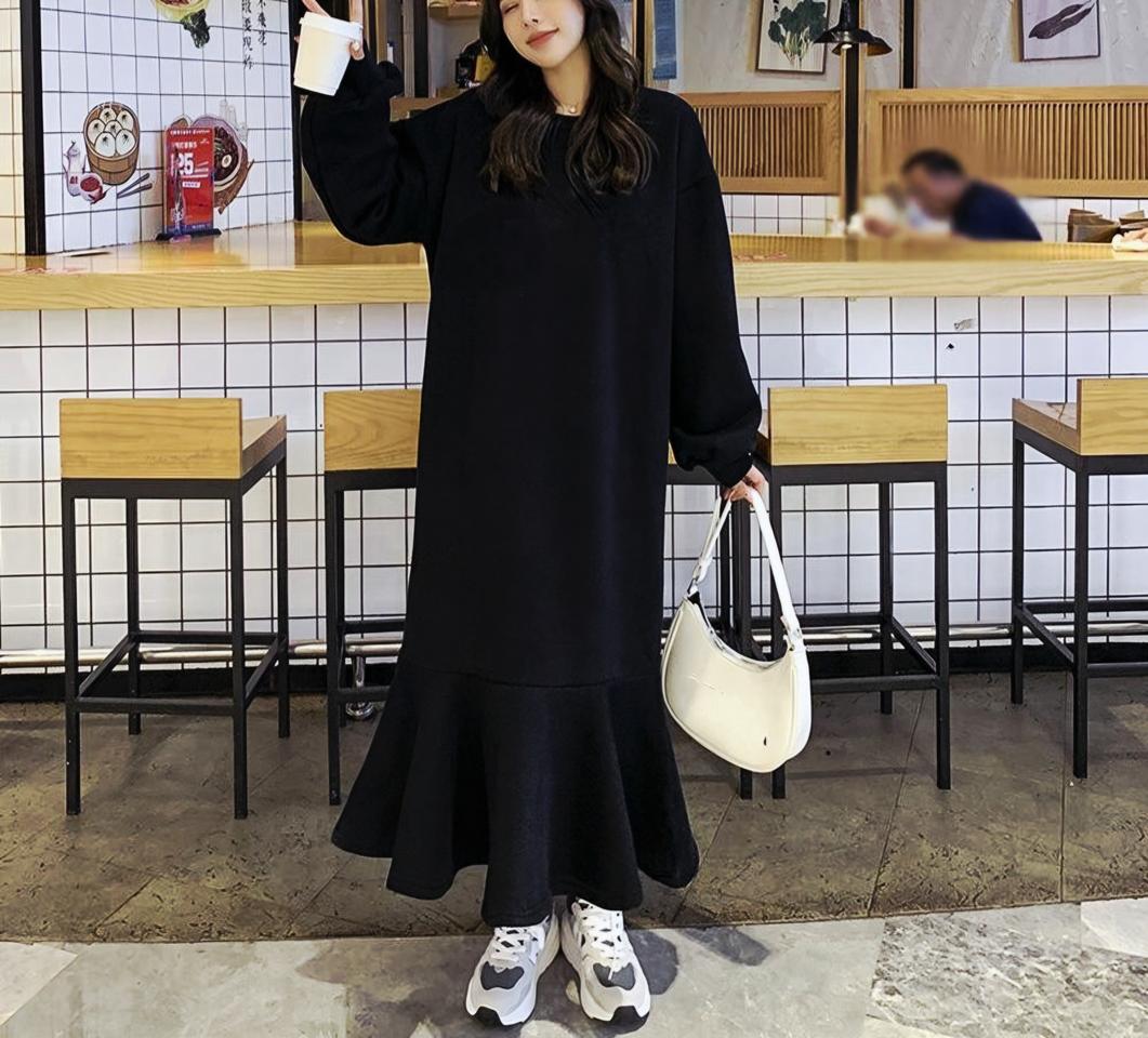 [새상품] 도톰 데일리 기모안감 머메이드 롱 원피스