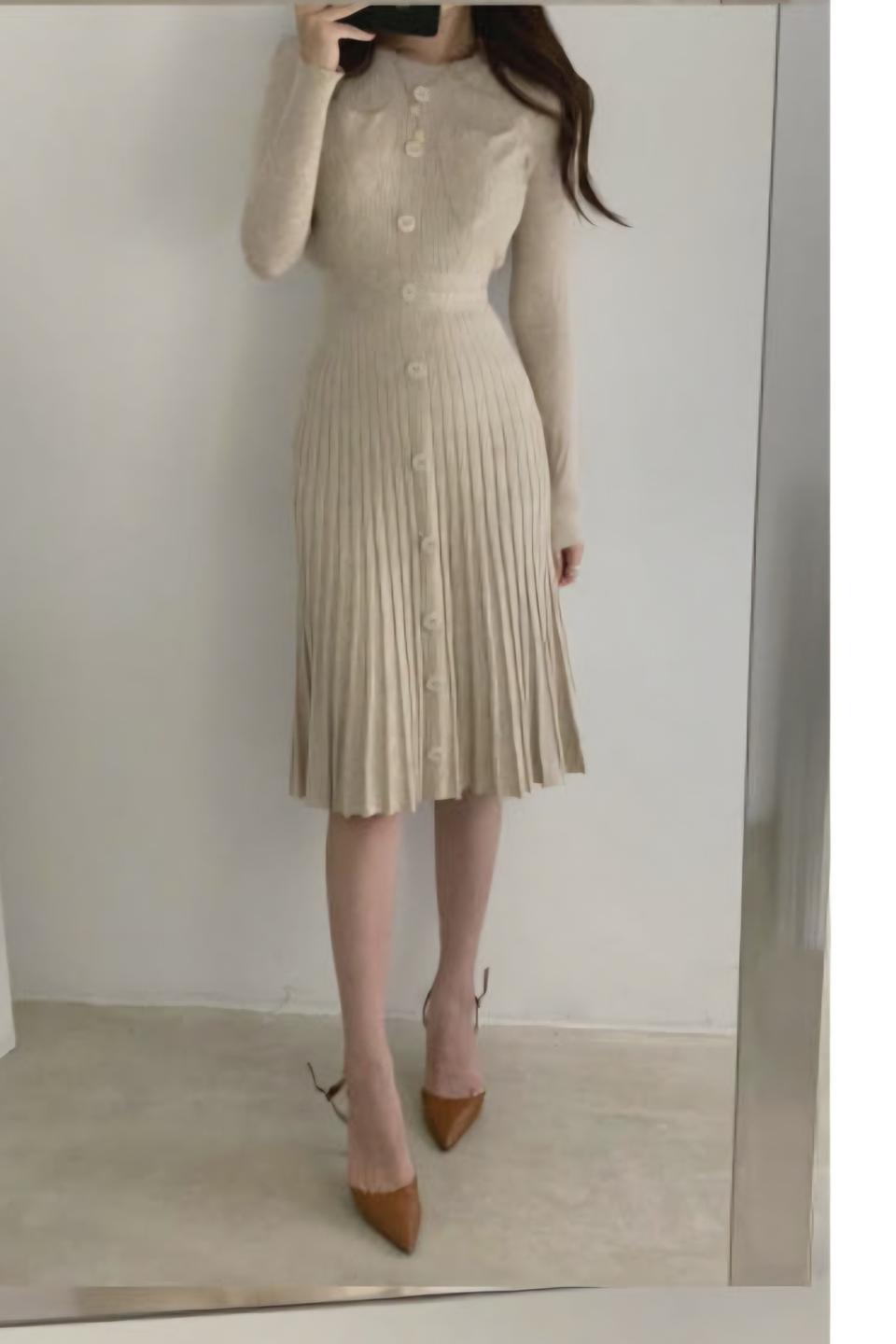 니트 플리츠 롱원피스