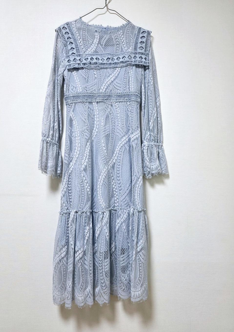 레이스 롱 원피스 하늘색 55