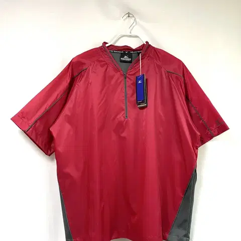 (새상품) 미즈노 나일론 생활방수 반팔 반집업 바람막이 웜업 아노락 _