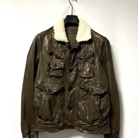 (이태리) 닐바렛 버팔로가죽 링클(쭈글이) 양털 가죽자켓 _ 브라운