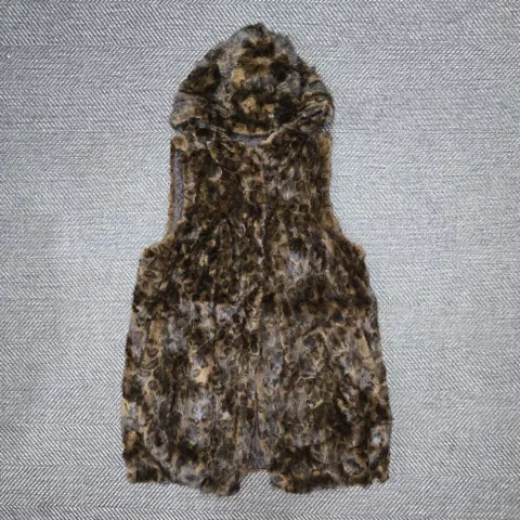 레오파드 밍크 후드 양면 롱 베스트 55-66