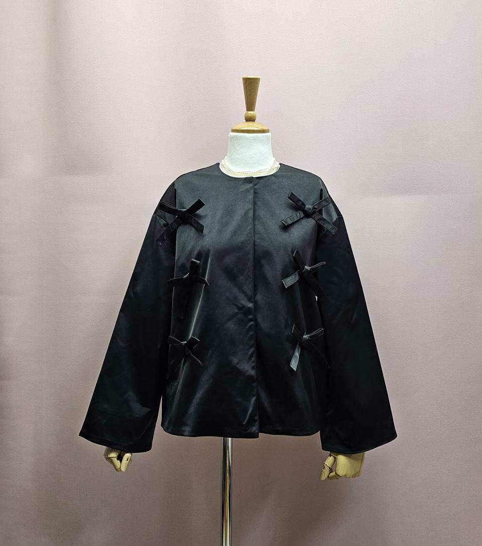(새상품) 광택 블랙 리본 자켓
