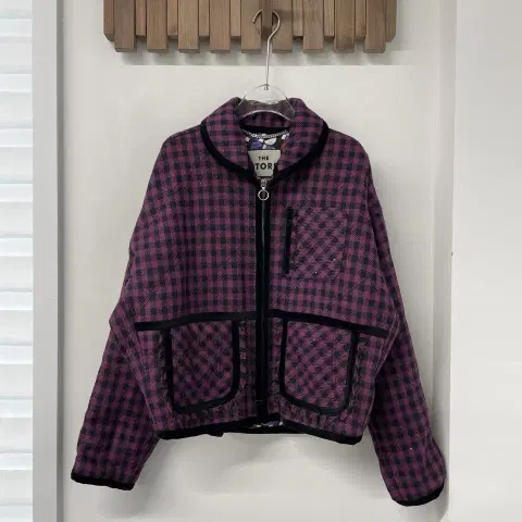 더스토어 퍼플 체크 퀼팅 자켓