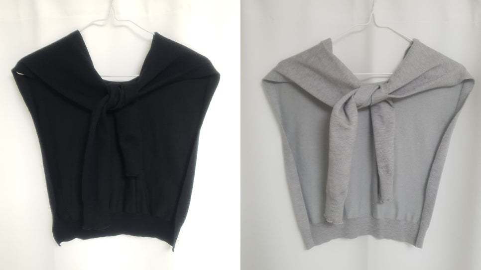 포인트 레이어드 니트 숄 어깨 페이크 가디건 머플러 워머 스카프