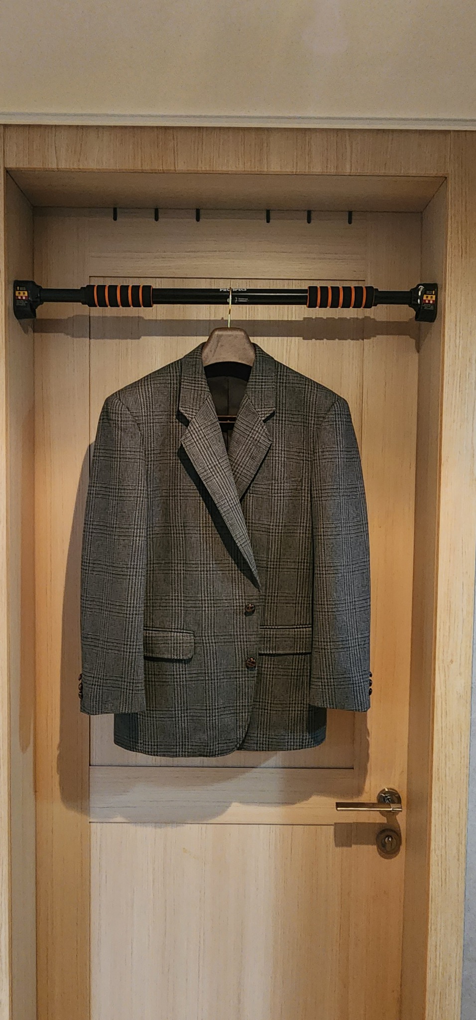 카키/그레이 체크 모직자켓  XL