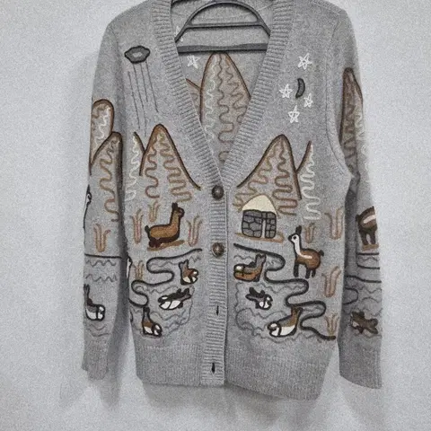 페루 스타일 알파카 울 가디건 그레이