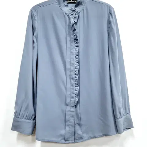 리스트 블루 프릴 장식 롱 슬리브 블라우스