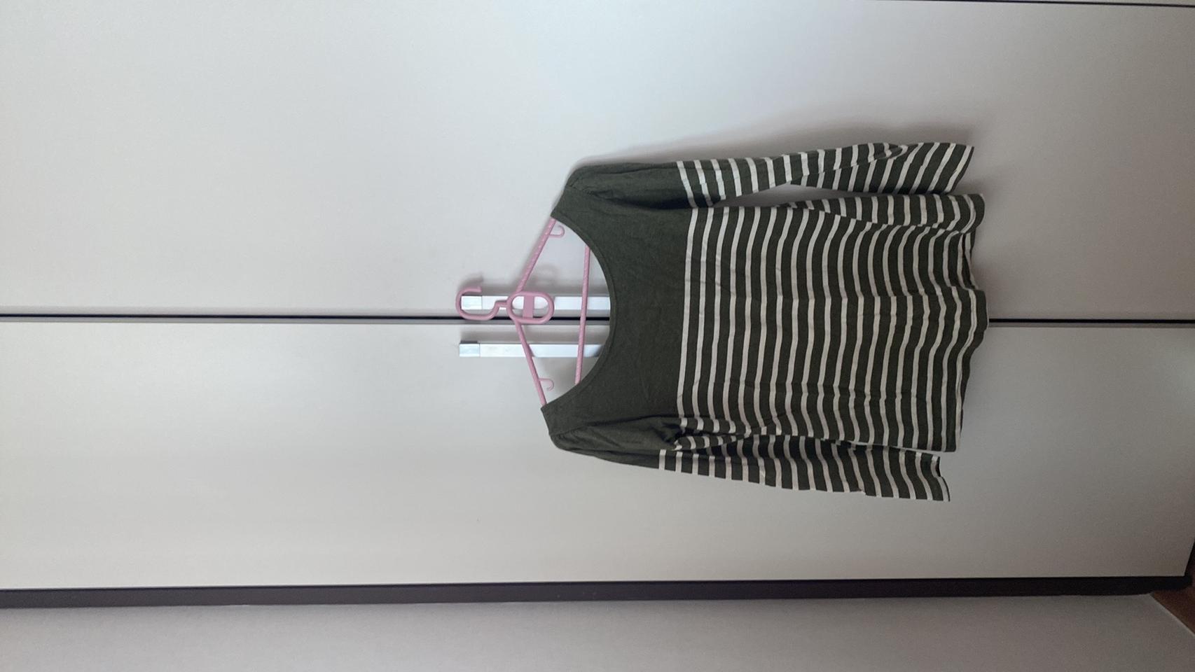 어깨 숄더 유넥 스트라이프 카키 티셔츠 xs