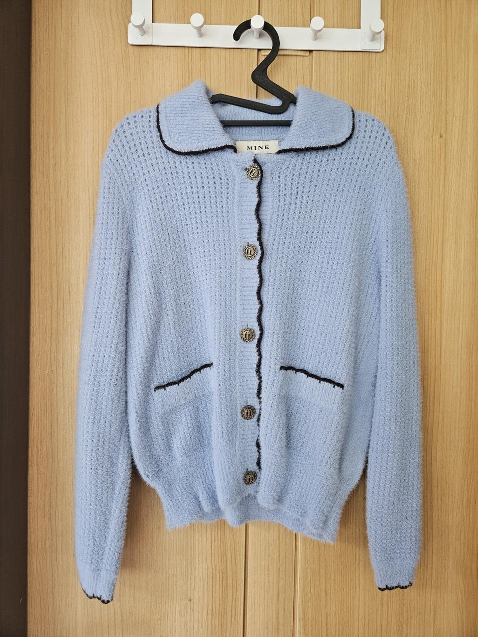 한섬 마인 하늘색 니트 가디건