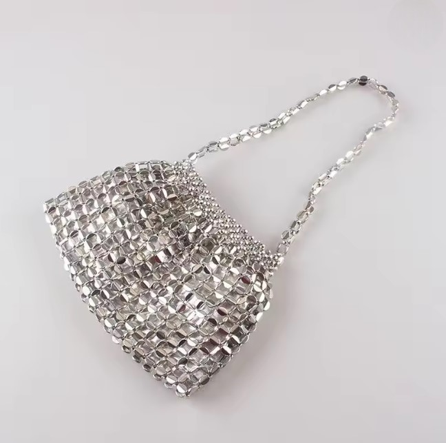 실버 메탈 복주머니 가방