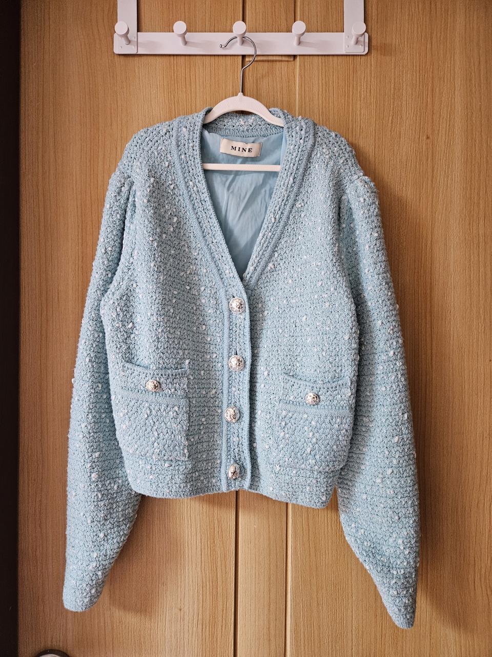 한섬 마인 스카이블루 트위드 가디건 자켓