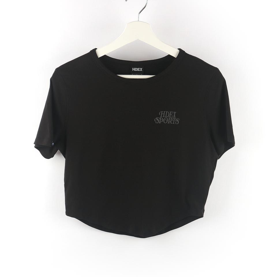 L / HDEX 블랙 여성 크롭 스포츠 반팔티셔츠 C009P -094