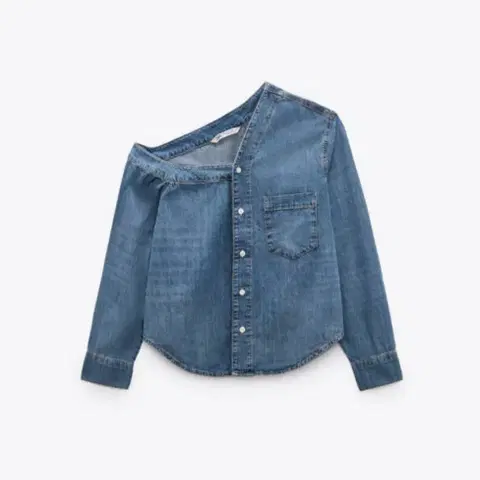 자라 비대칭 오프숄더 데님셔츠