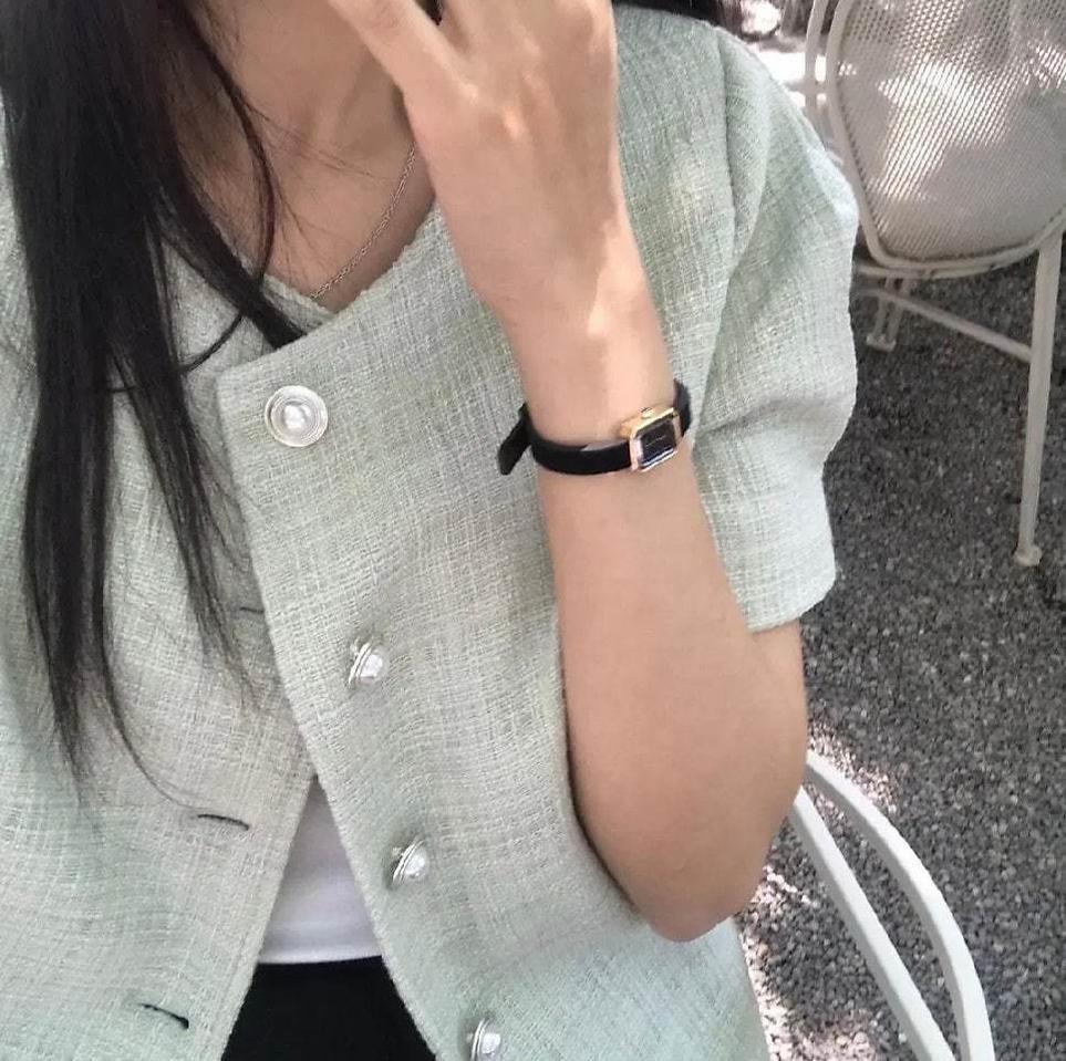 아카이브제이투유 민트 트위드 반팔 자켓