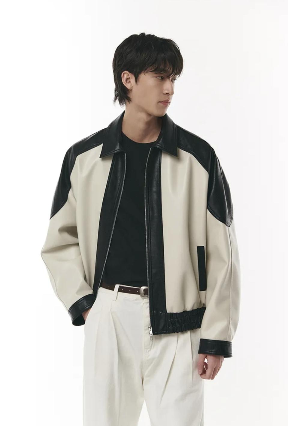 도프제이슨 오버핏 비건레더 래피드 투톤 자켓 L