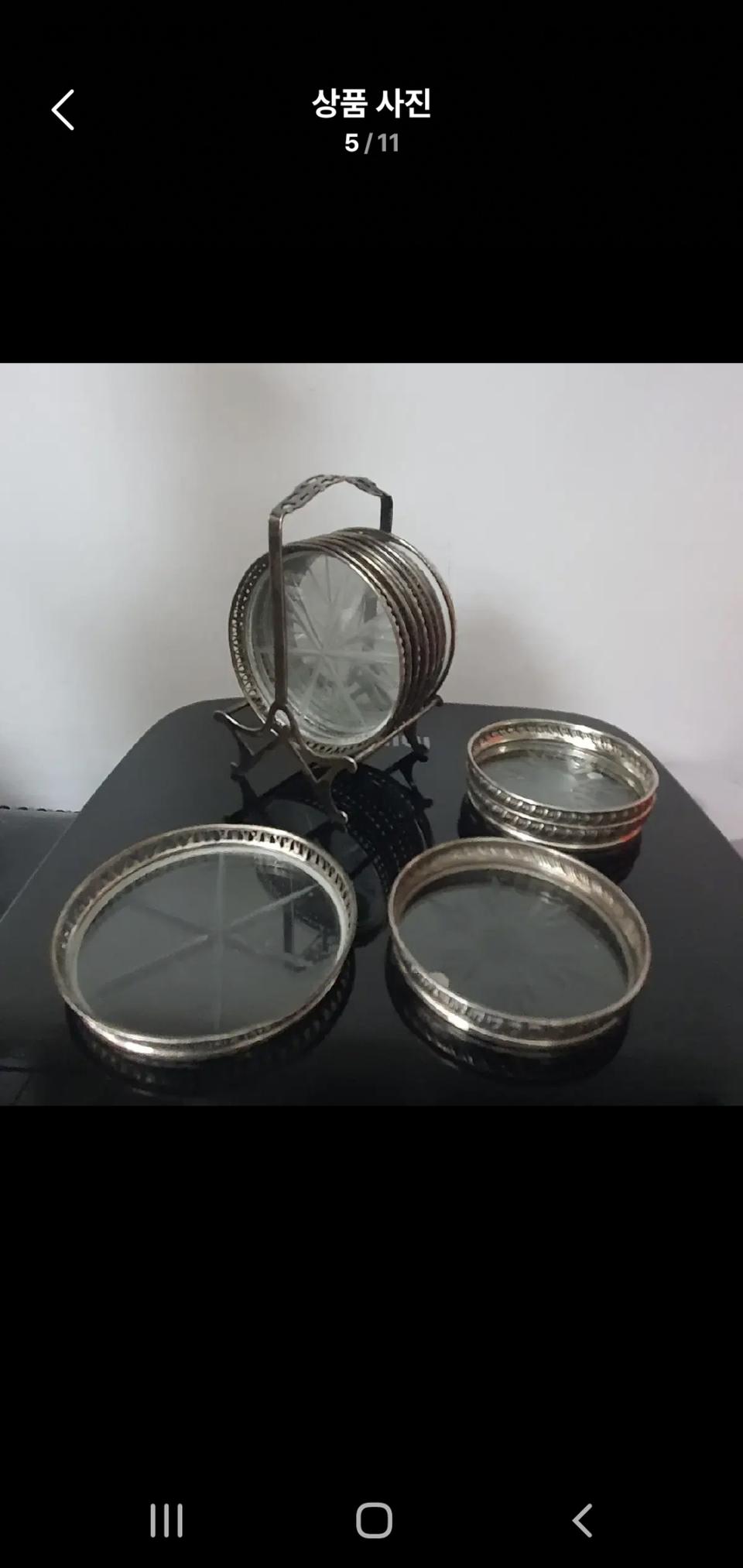 빈티지 웹스터 스털링 실버 925 & 크리스탈 코스터 세트 (캐디 포함)