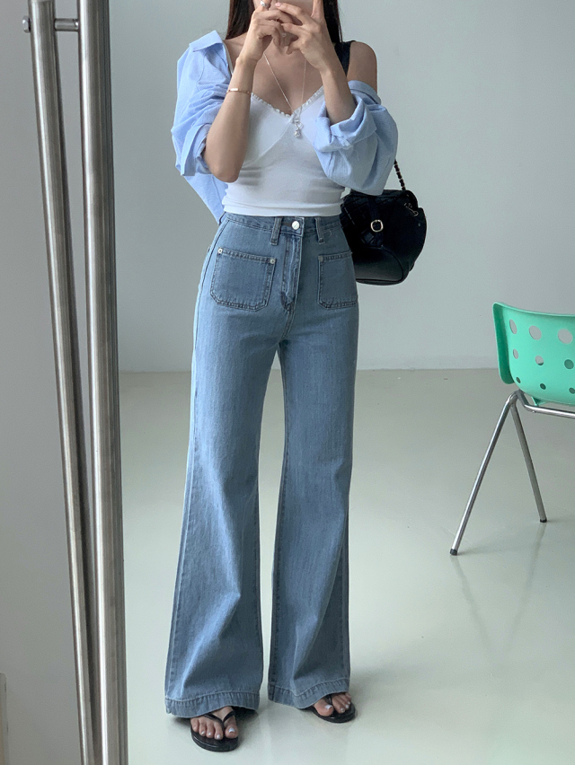 워싱존예 라이트블루 와이드 데님 팬츠 새상품