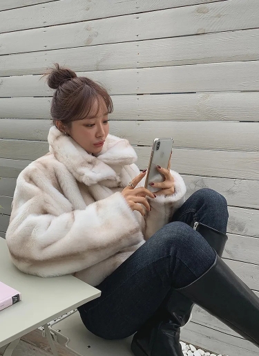 폭스퍼 페이크퍼자켓 밍크자켓 크롭퍼(카라하이넥)