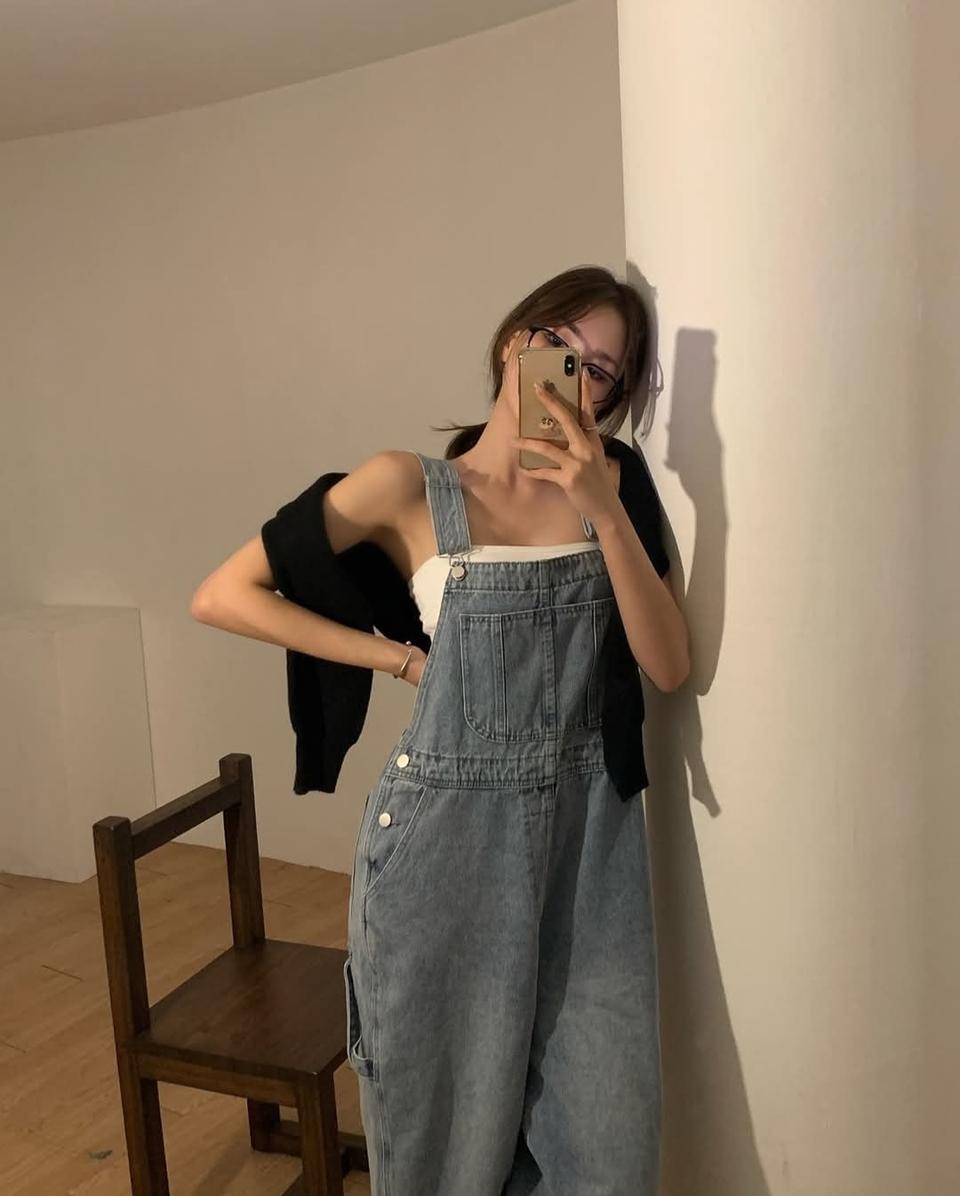 데님 멜빵바지 청멜빵 와이드 데님 오버롤팬츠